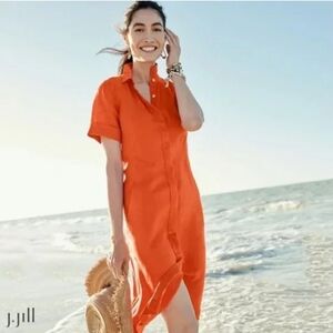 J.Jill Love Linen ✨️ Orange Short Sleeve Midi Dress Size L